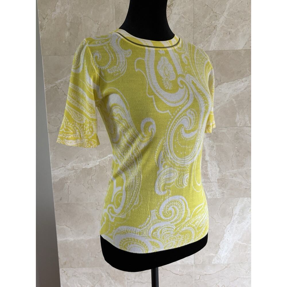 Escada Short Sleeve Knit Sweater - XS Yellow Wool & Silk Spring Office Workwear